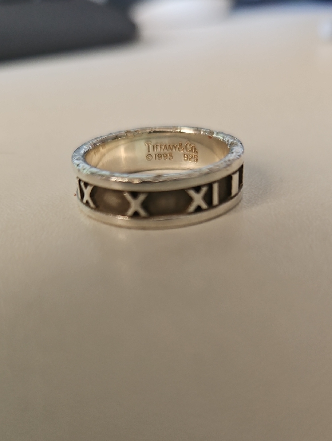 Tiffany & Co. Menâs Silver Roman Numeral Band - Black Accents